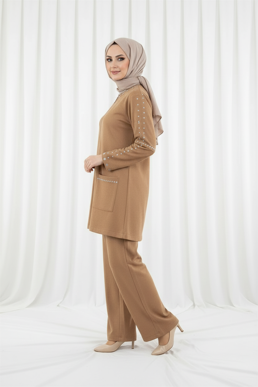kadın süet taşlı takım tarçın kadın süet taşlı takım tarçın