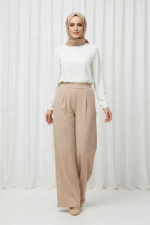 colmar beli lastikli geniş paça pantolon vizon