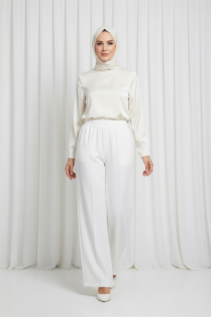 colmar beli lastikli geniş paça pantolon beyaz