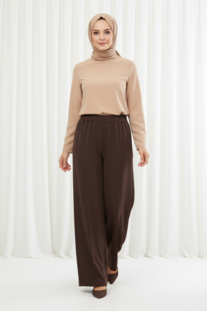 colmar beli lastikli geniş paça pantolon kahverengi