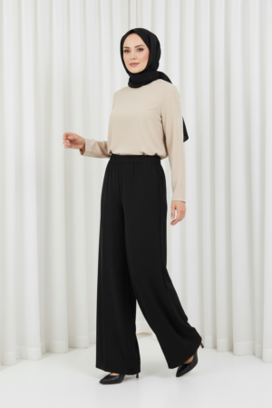 colmar beli lastikli geniş paça pantolon siyah