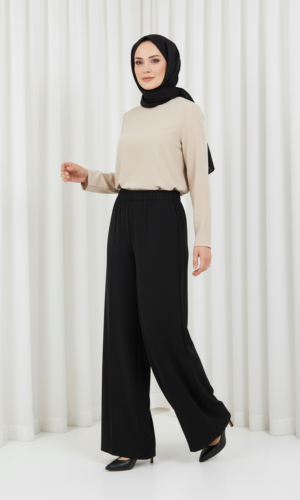 colmar beli lastikli geniş paça pantolon siyah