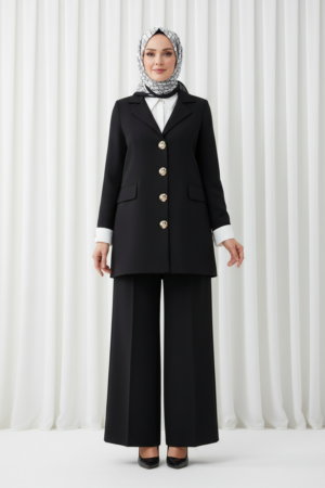 Yozgat Butik Kadın Giyim | Şık Abiye, Takım ve Günlük Kombinler eşarplı kol düğmeli ceket takım