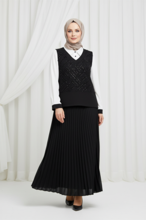 Yozgat Butik Kadın Giyim | Şık Abiye, Takım ve Günlük Kombinler siyah süveter plise etekli takım