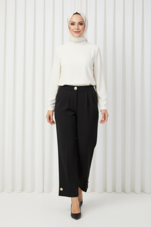 Yozgat Butik Kadın Giyim | Şık Abiye, Takım ve Günlük Kombinler paça düğmeli pantolon siyah