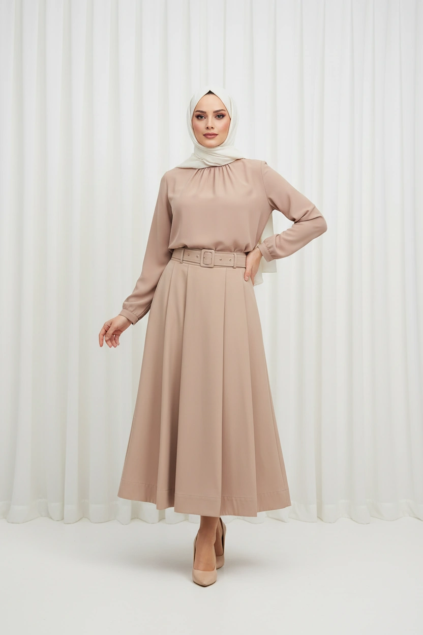 bej kemer detaylı etek bej kemer detaylı etek